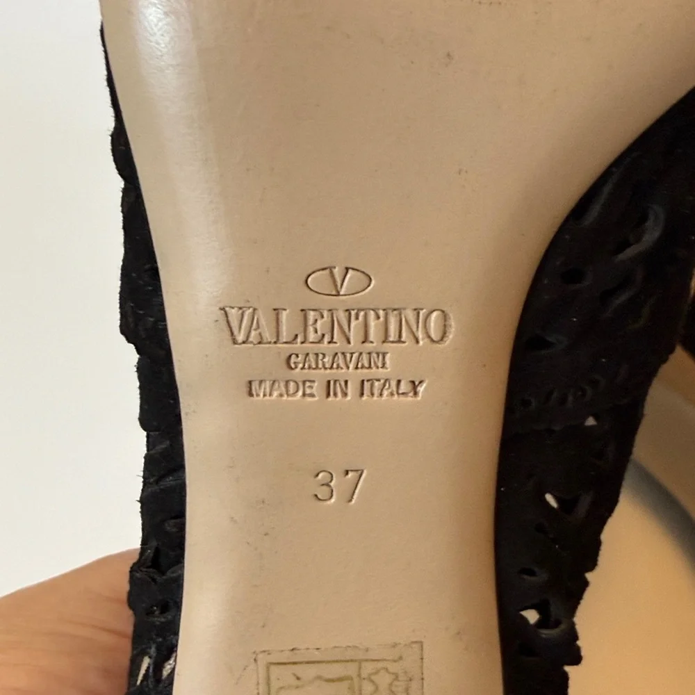 Valentino Garavani Black‎ Suede Lace Cut Out Boot Heels Size 37
